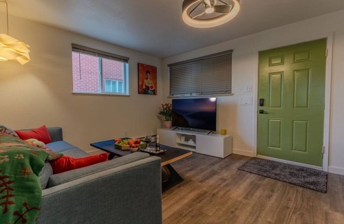 Arvada Plaza Area Apartment | Modern, Quiet Park-side Retreat, Pets, Hot Tub near Olde Town