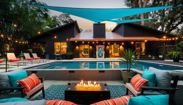 Hidden Sanctuary with Heated Saltwater pool, fire pit, and koi pond in St. Augustine