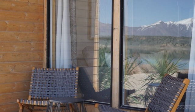 King Bed-Firepit-Shade-Chairs-Dark Skies
