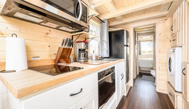 Luxury Tiny Home/Base Camp to Ouray, Telluride/2 Queen beds, 1 twin bed/Washer & Dryer/Smart TV/Hot Tub Access/Patio w/Mountain Views/Fire Pit/11 mi to Airport