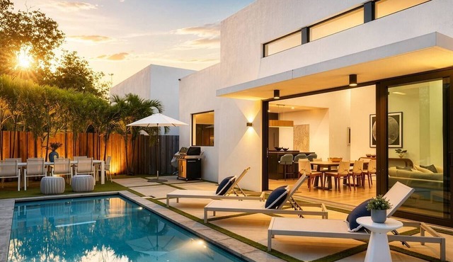 NEW! Design District Oasis with Heated Pool and Parking