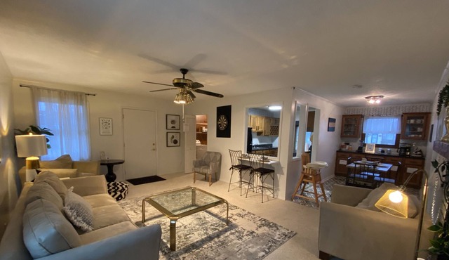 Pet friendly, spacious single level black and white themed home. Cozy Fireplace! in Bloomington